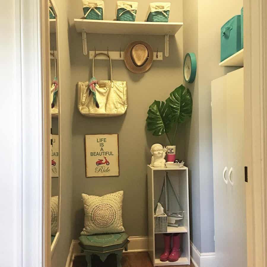 Mudroom shelves with hooks