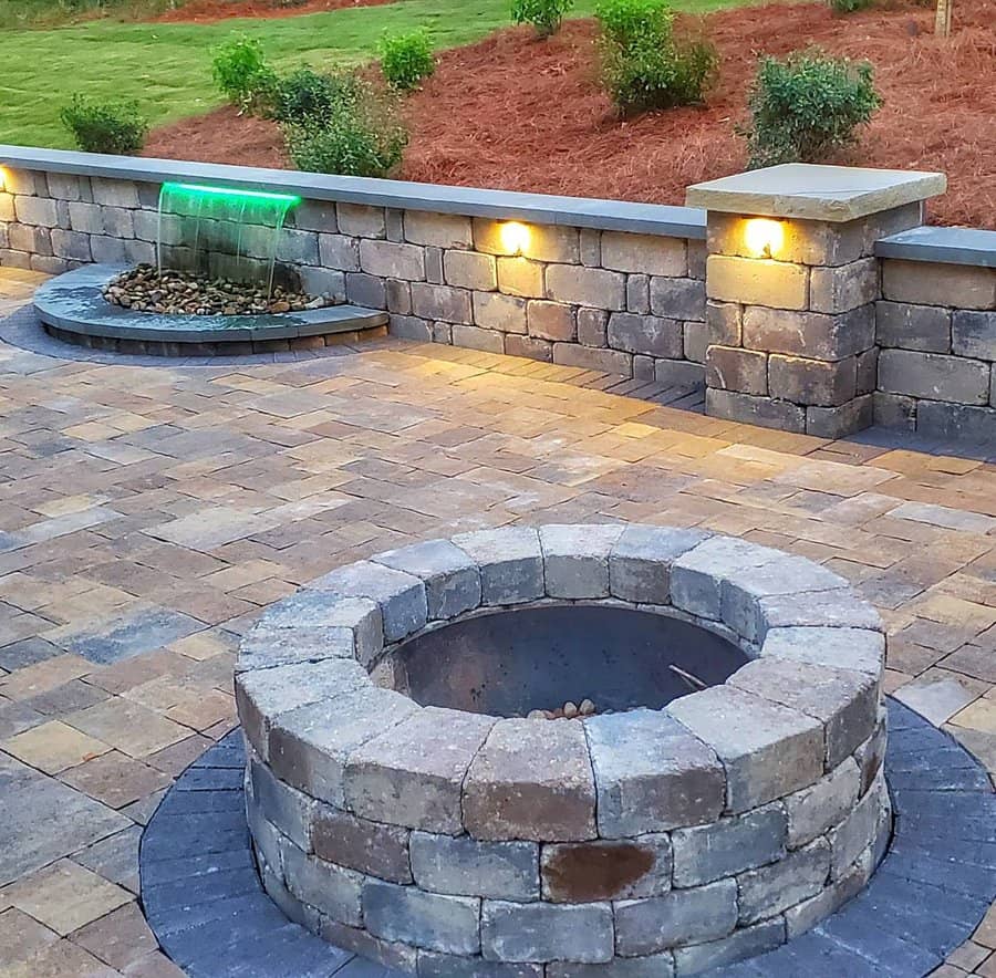 Stone Patio With Lights 