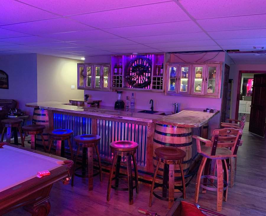 Basement Bar With Purple & Blue Lighting