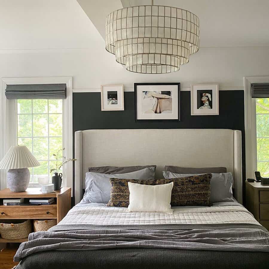 black bedroom with accent wall 