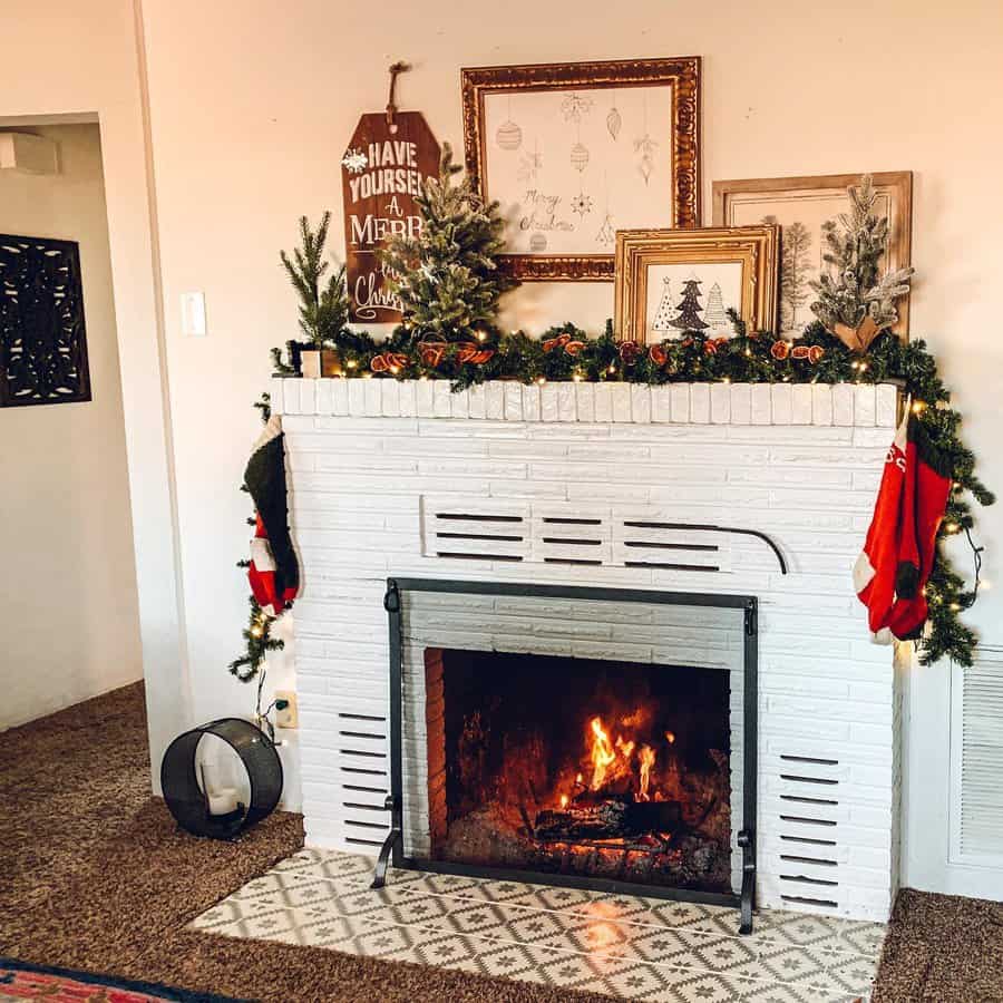 subway tile fireplace hearth