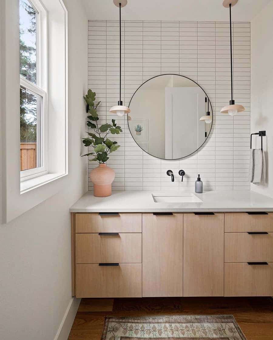 Half bathroom with black fixtures