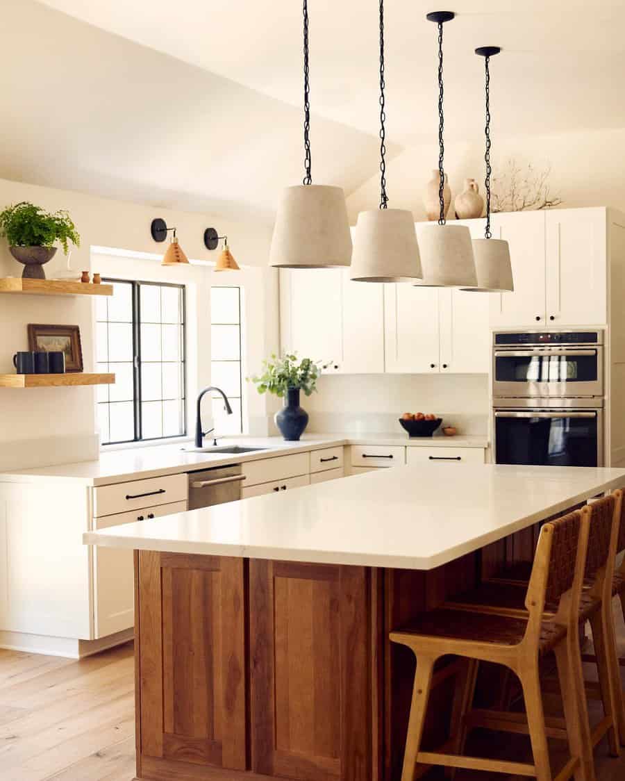 Modern farmhouse kitchen with pendant lights