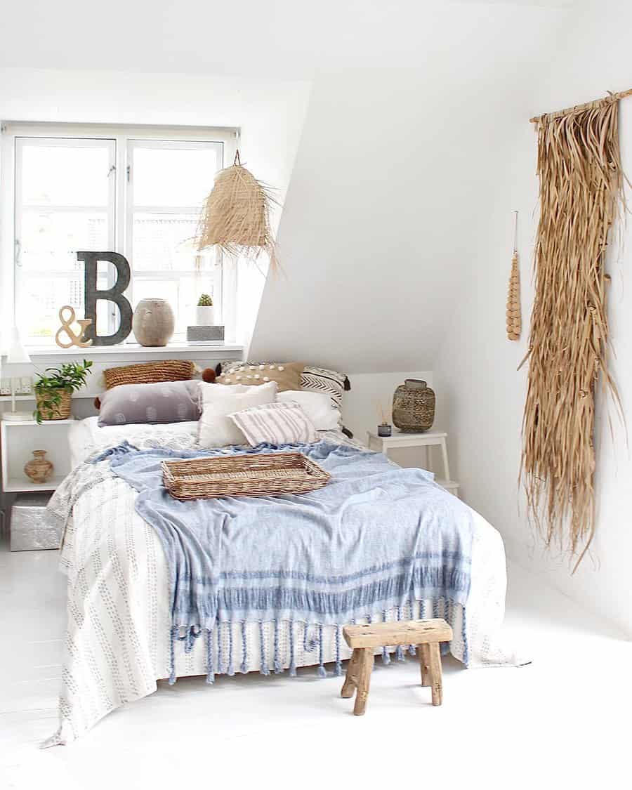 Bohemian bedroom with natural light and textures