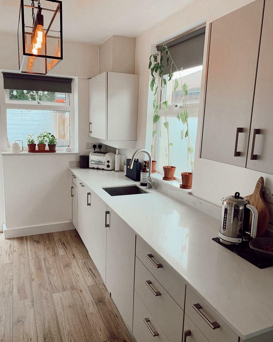 white small galley kitchen