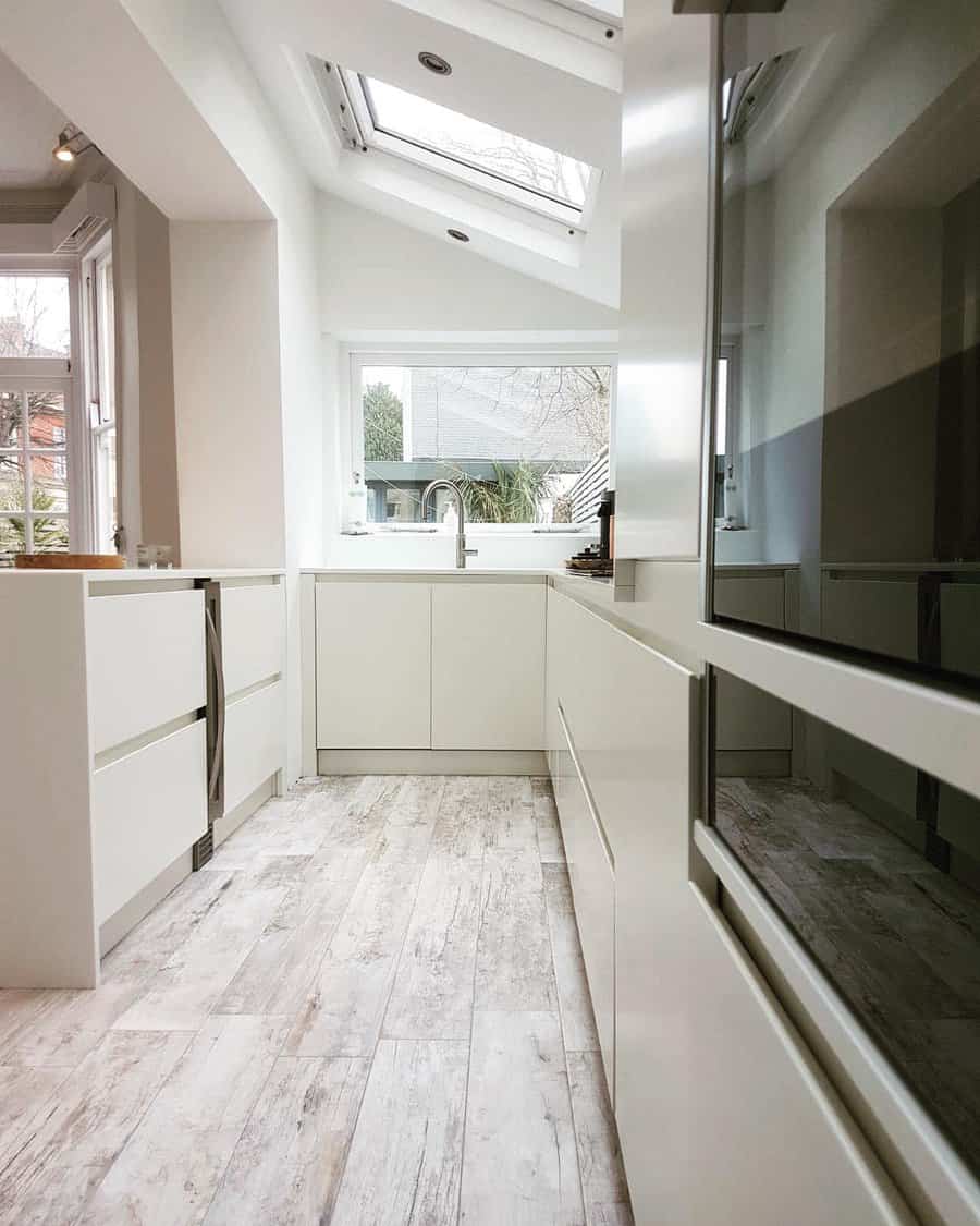 white small galley kitchen