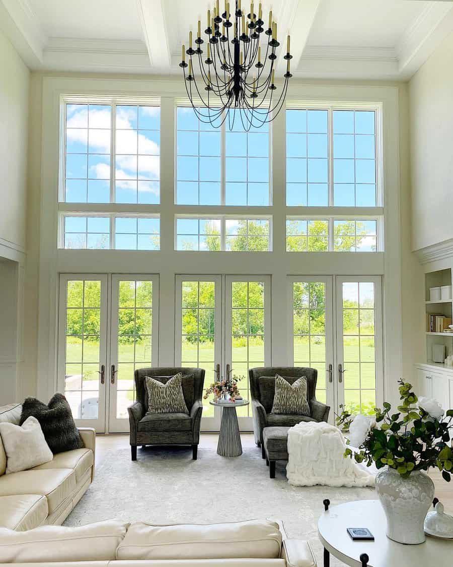 Great room with large glass windows