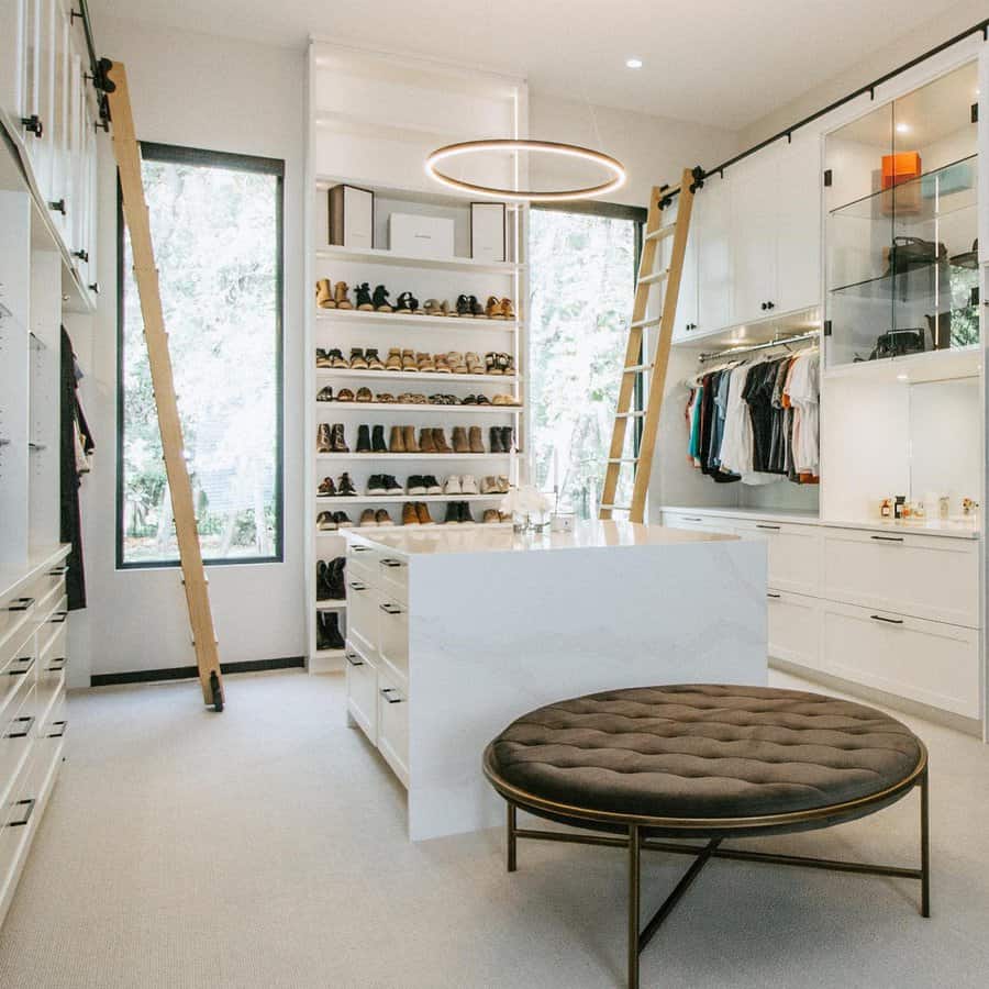 Walk in closet with rolling ladder