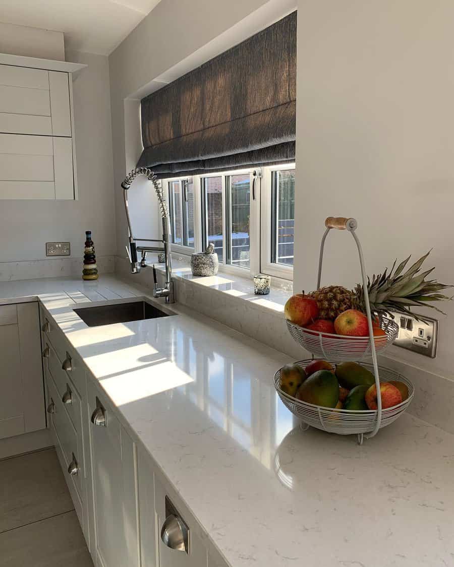 White kitchen with letterbox window