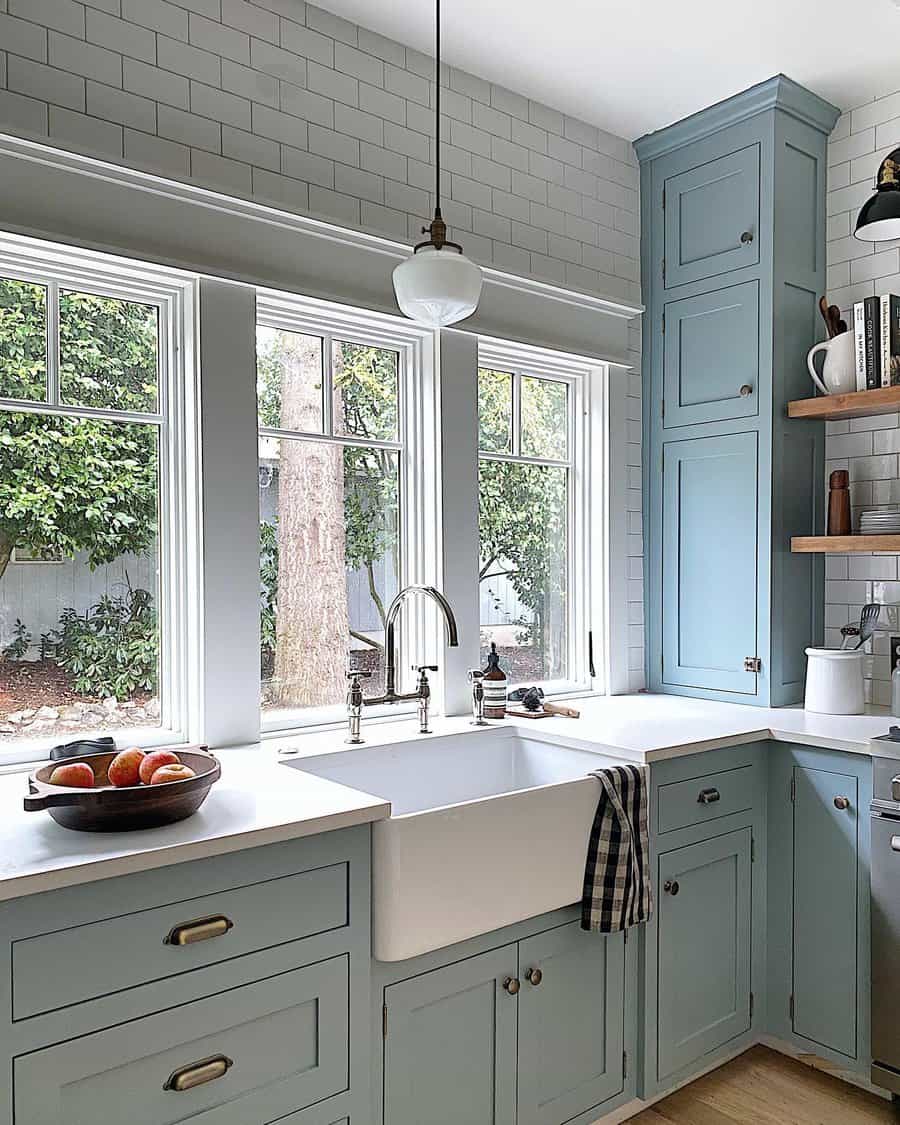 White kitchen with apron sink