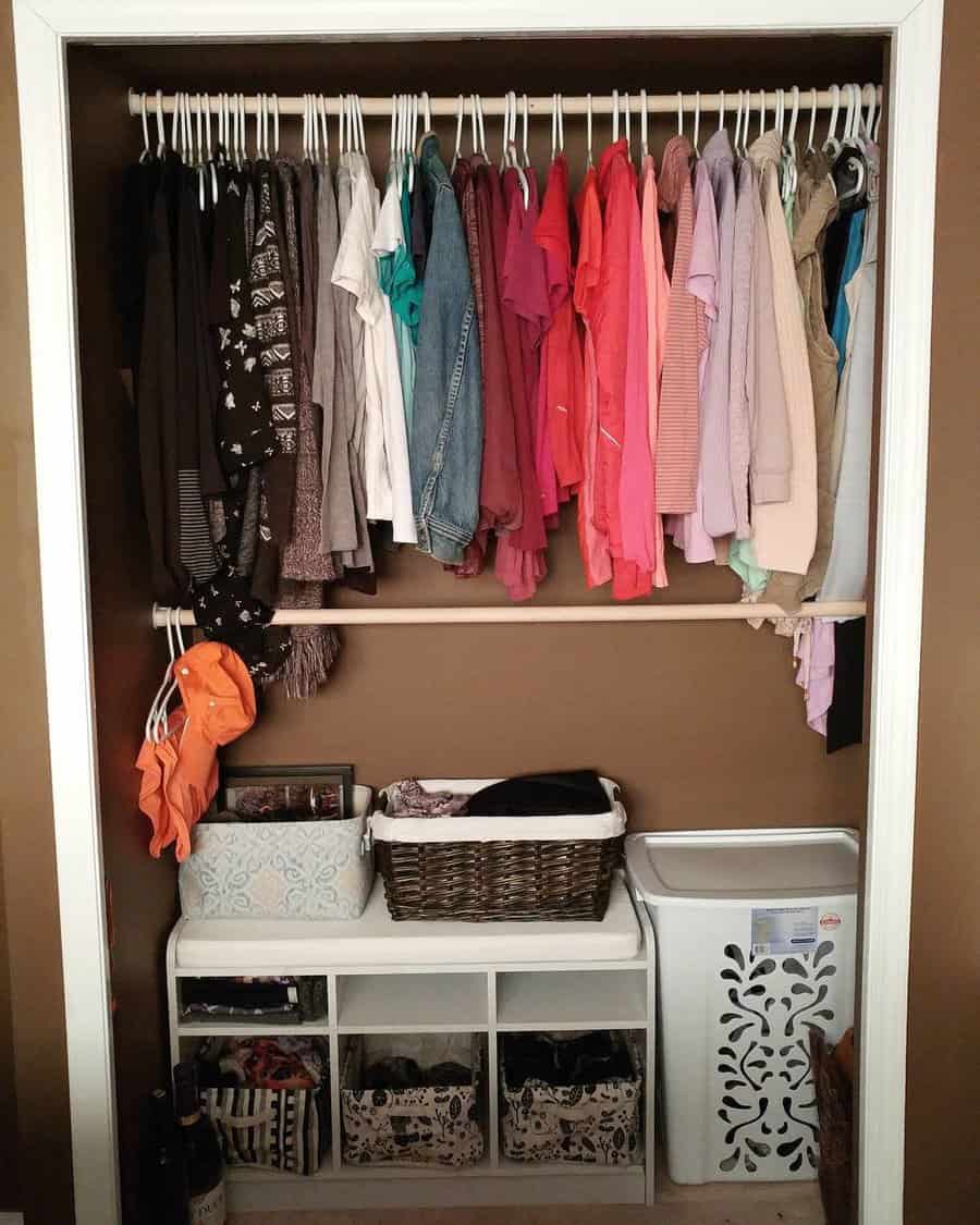 Color coordinated small closet