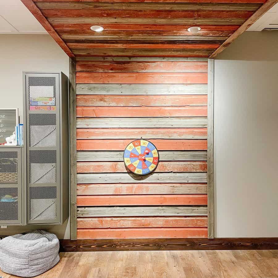 wall-to-ceiling wood accent wall