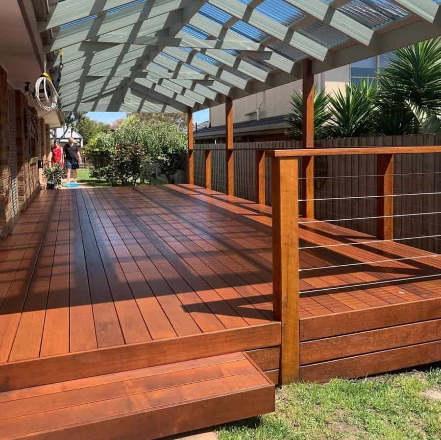 Covered deck with ceiling beams