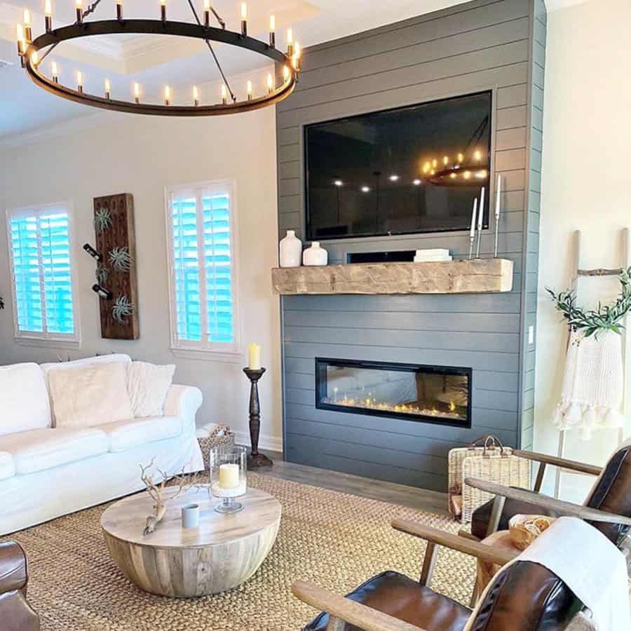 Shiplap fireplace wall