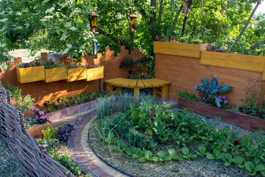 Wooden fence with plant box