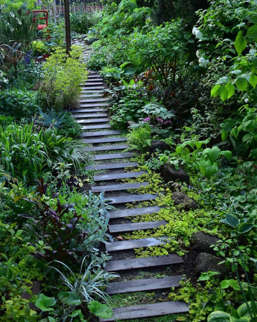 Wood garden path