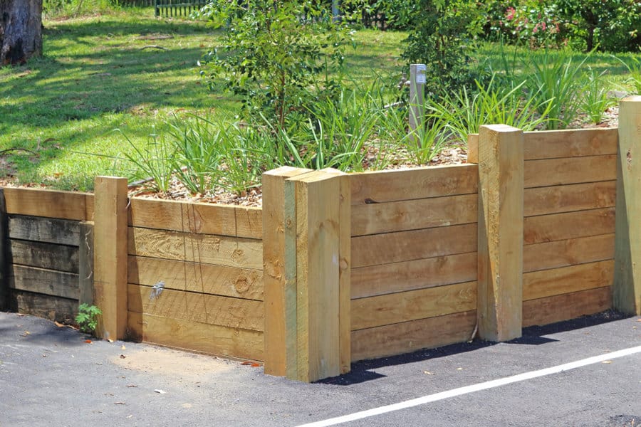 Railroad ties retaining wall