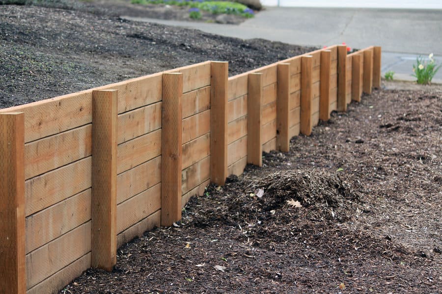 Railroad ties retaining wall