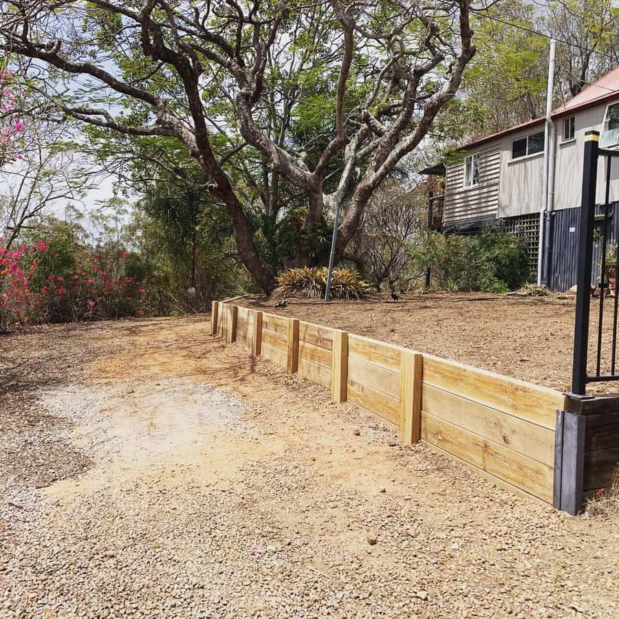 Railroad ties retaining wall