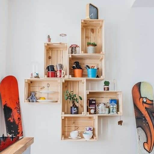 Wooden crate floating shelves