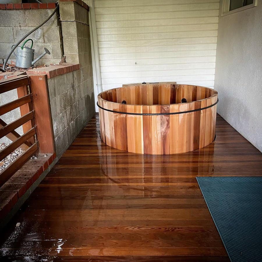 wooden hot tub deck