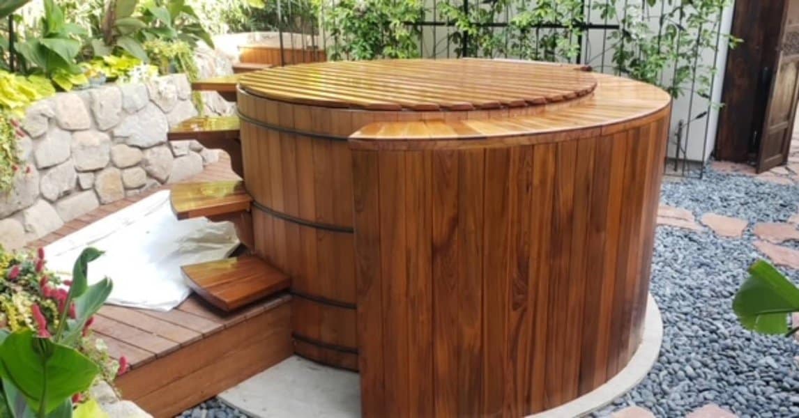 wooden hot tub deck