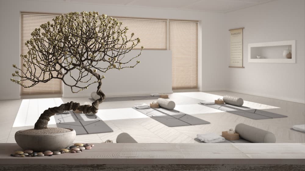 Meditation room with light and neutral color palette