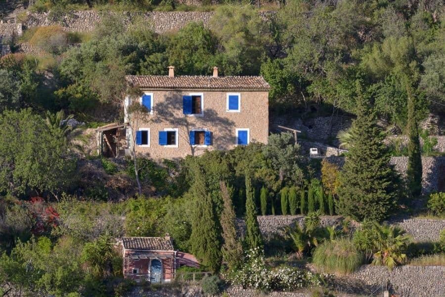 Mediterranean house with blue windows