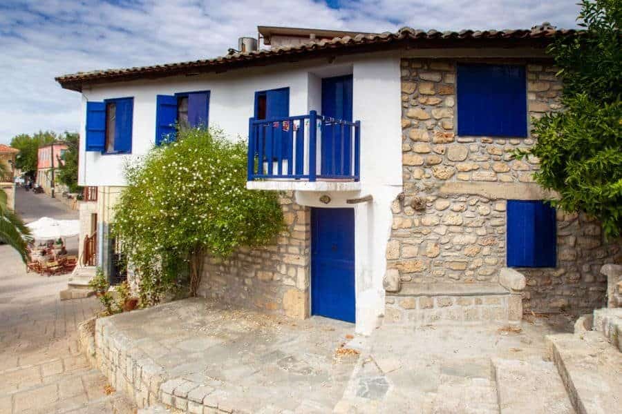 Mediterranean house with blue windows