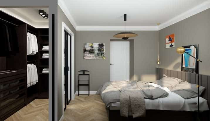 small bedroom with pendant lamp 