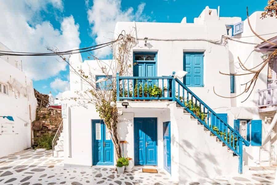 White Mediterranean House with blue stairs