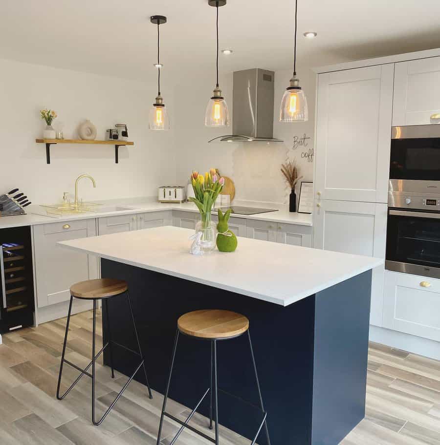 Modern kitchen with island and pendant lights