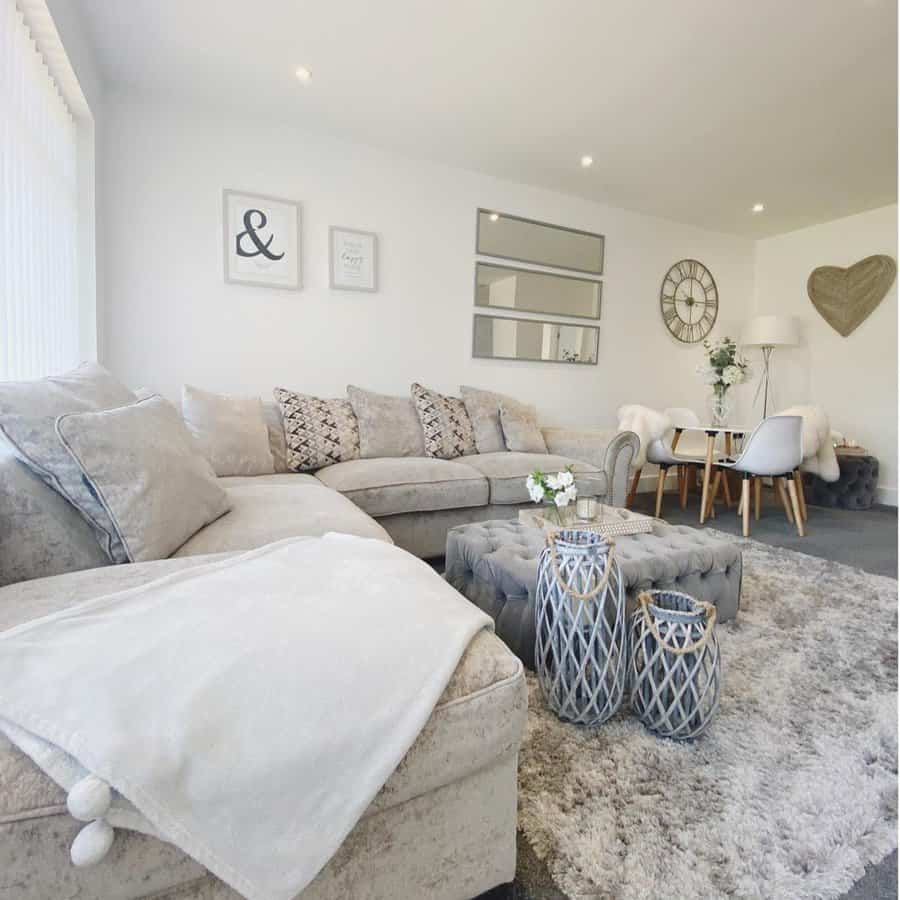 white living room with cozy rug