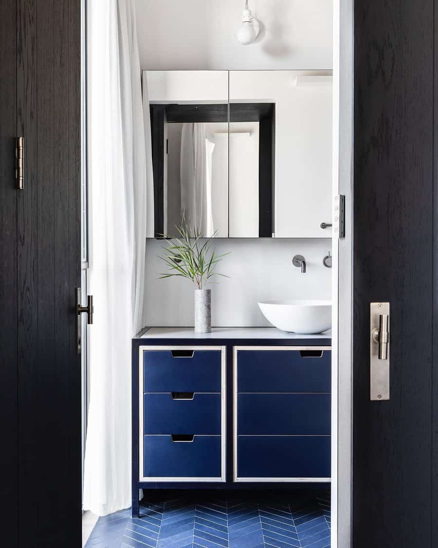 Navy blue bathroom cabinets