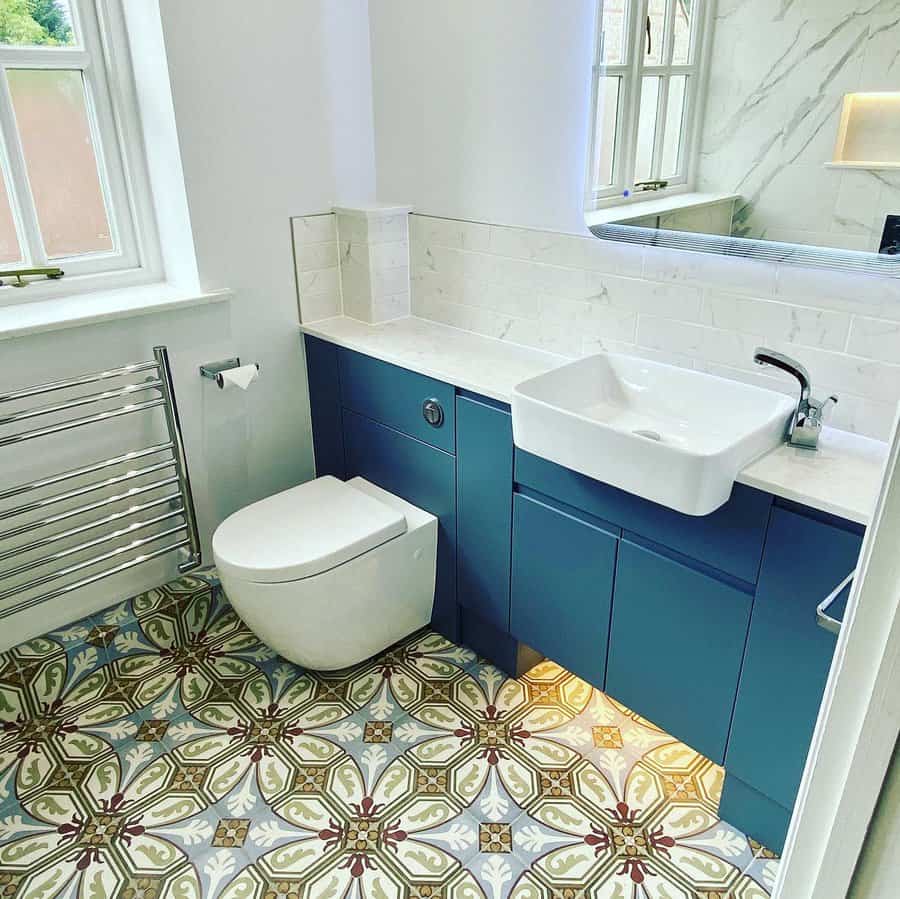 Blue bathroom cabinets