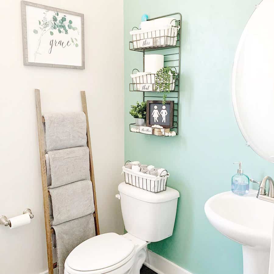 Small bathroom with light blue wall