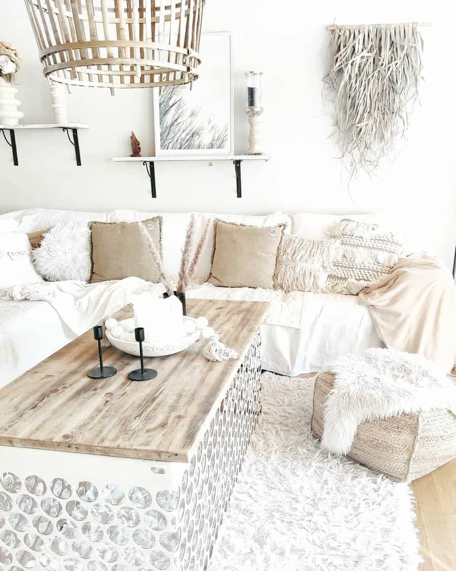 White living room with a bohemian touch