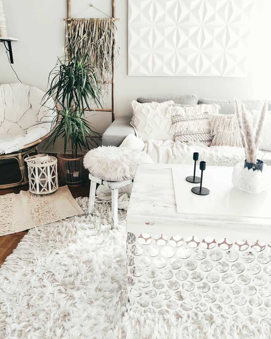 white living room with cozy rug