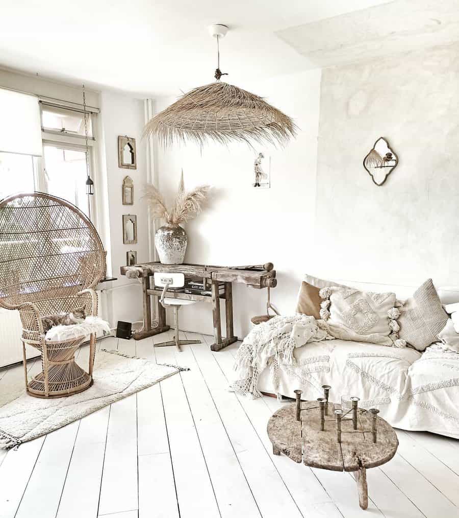 White living room with a bohemian touch