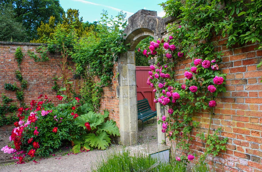 Exposed brick garden wall