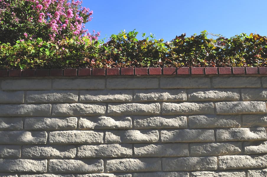 Exposed brick garden wall