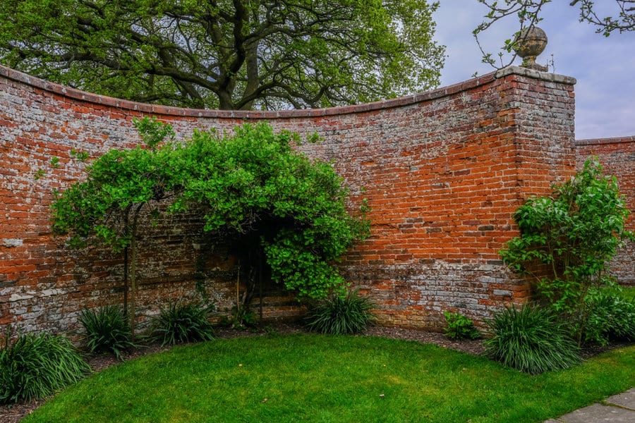 Exposed brick garden wall