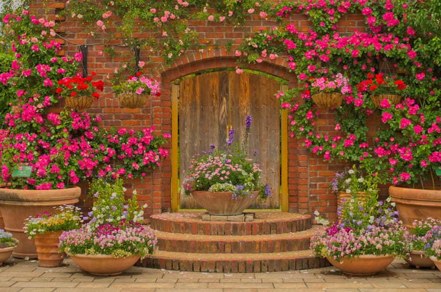 Exposed brick garden wall