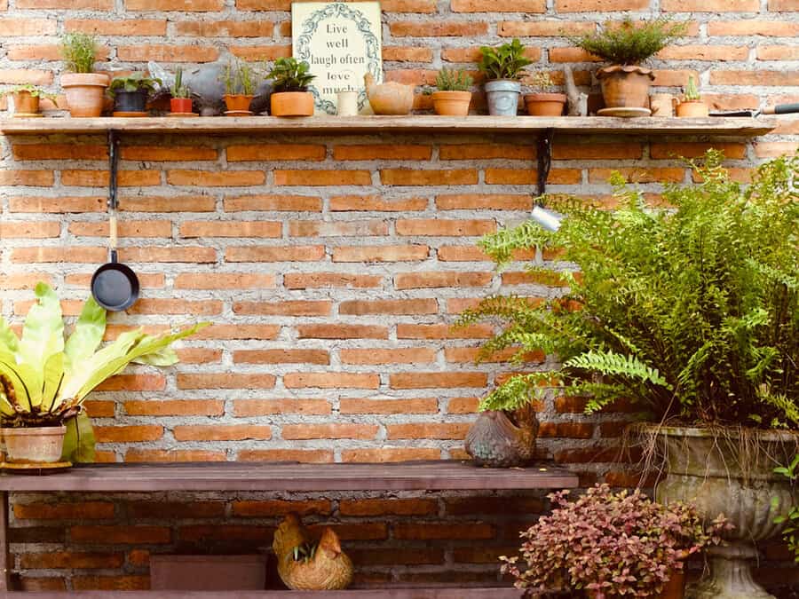 Exposed brick garden wall