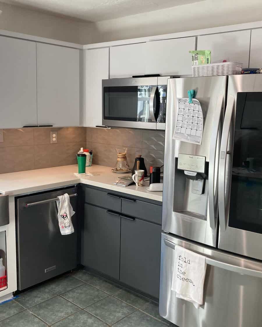 Small kitchen with brown backsplash