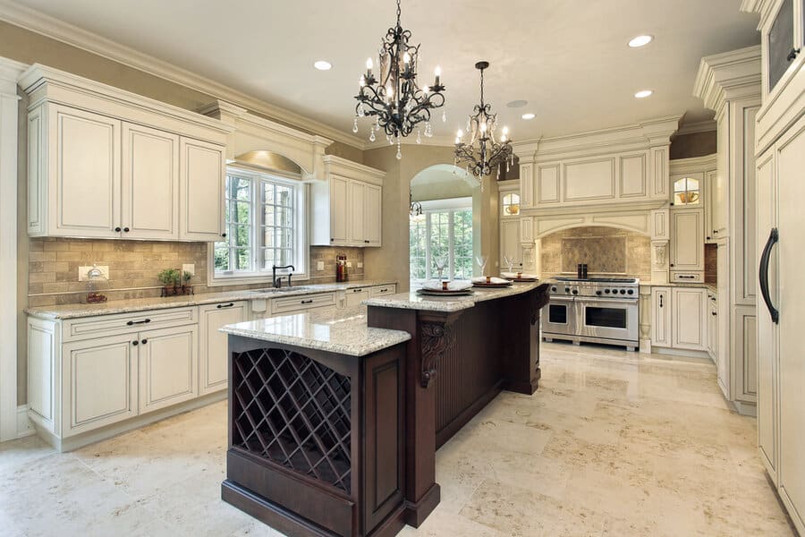 Modern kitchen with island and pendant lights