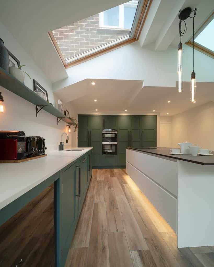 Kitchen with a hardwood floor and a white countertop