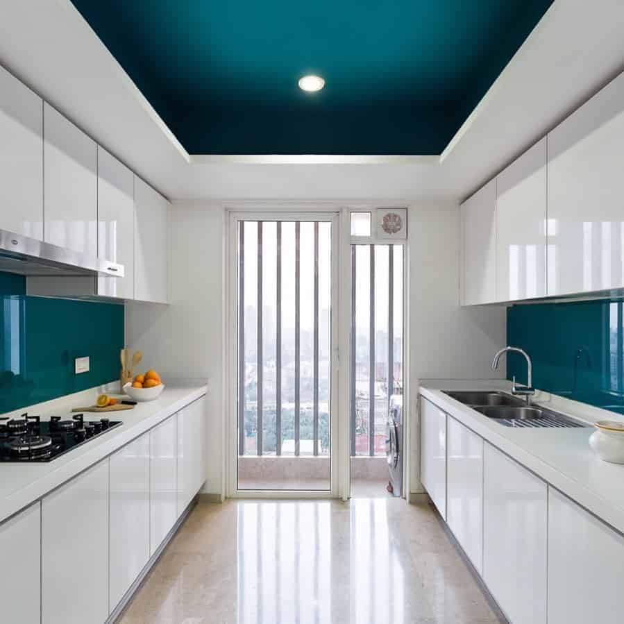 Galley Kitchen With Suspended Ceiling