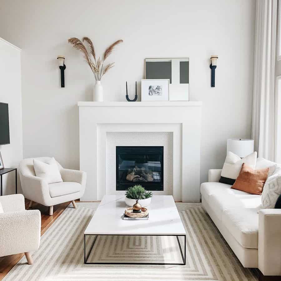 Contemporary living room with fireplace