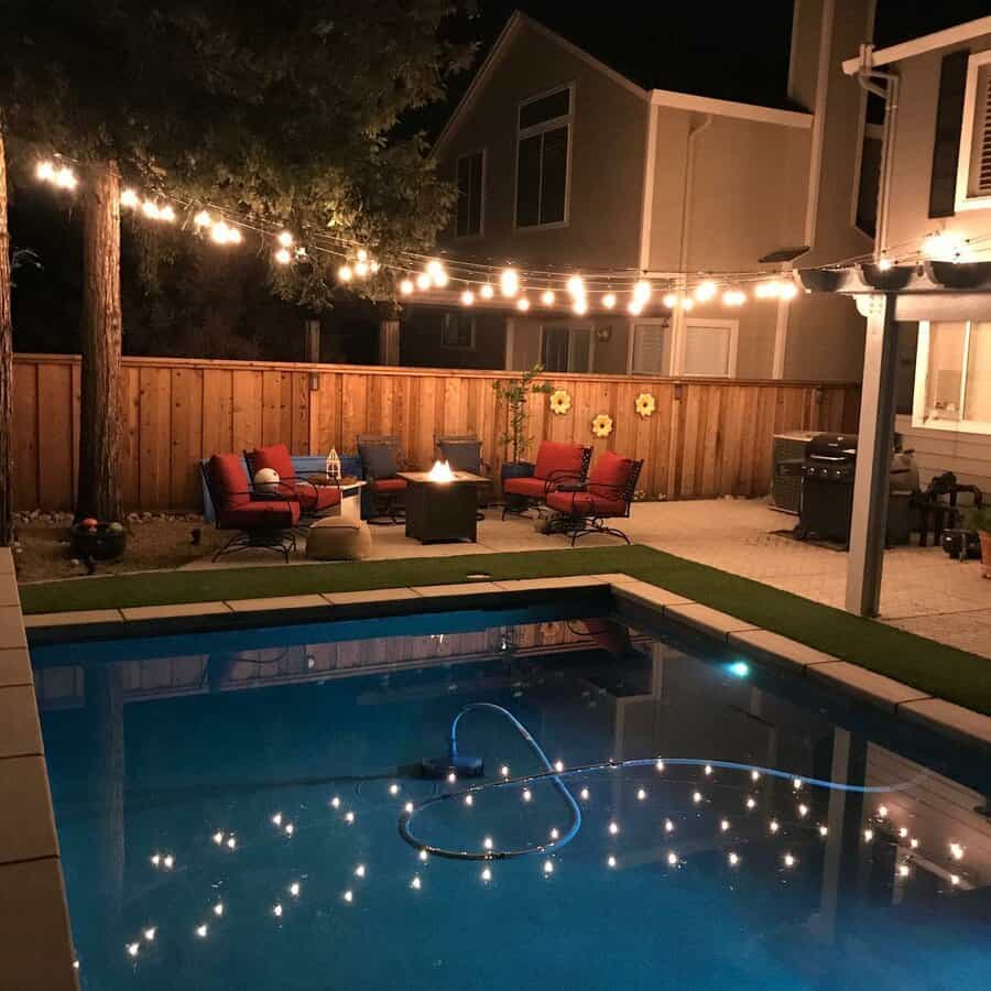 Backyard with solar string lights